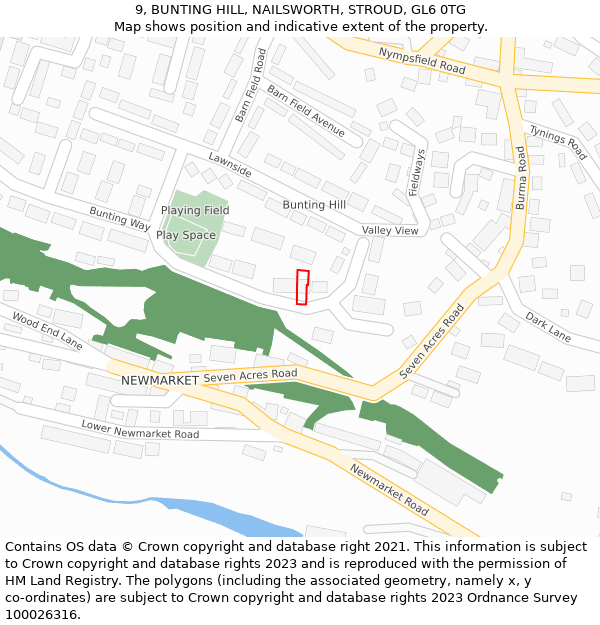 9, BUNTING HILL, NAILSWORTH, STROUD, GL6 0TG: Location map and indicative extent of plot