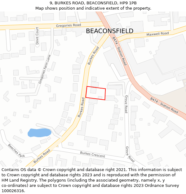 9, BURKES ROAD, BEACONSFIELD, HP9 1PB: Location map and indicative extent of plot