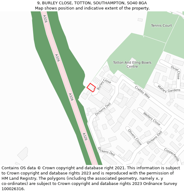 9, BURLEY CLOSE, TOTTON, SOUTHAMPTON, SO40 8GA: Location map and indicative extent of plot