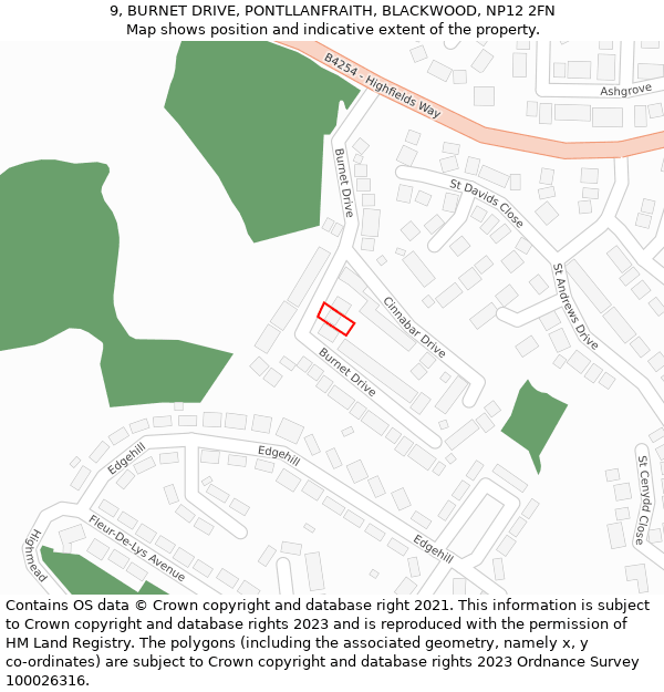 9, BURNET DRIVE, PONTLLANFRAITH, BLACKWOOD, NP12 2FN: Location map and indicative extent of plot