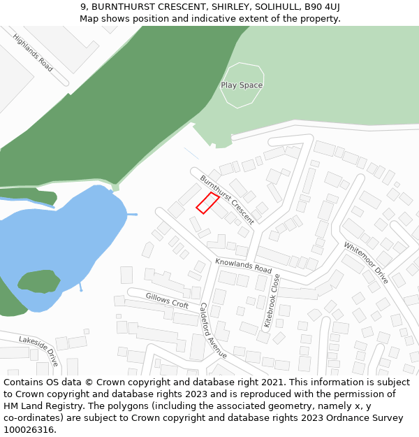 9, BURNTHURST CRESCENT, SHIRLEY, SOLIHULL, B90 4UJ: Location map and indicative extent of plot