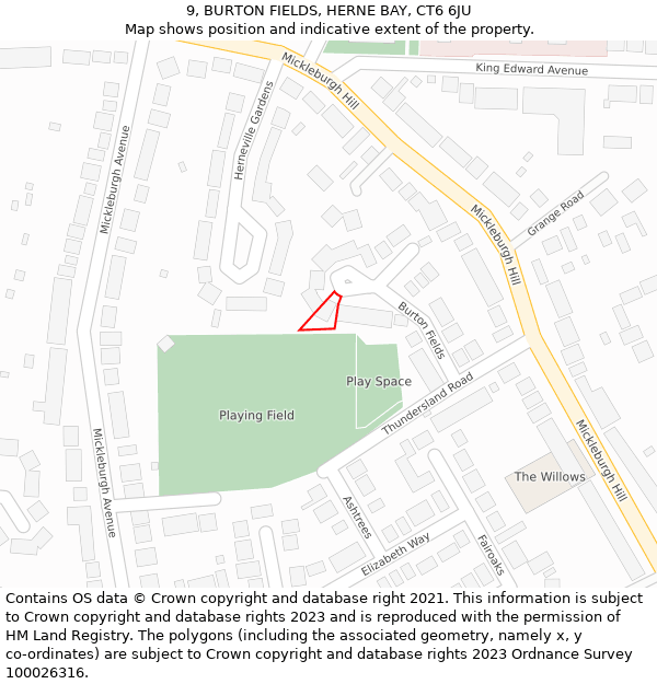 9, BURTON FIELDS, HERNE BAY, CT6 6JU: Location map and indicative extent of plot