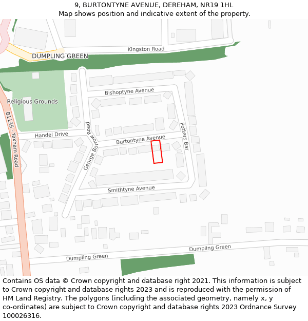 9, BURTONTYNE AVENUE, DEREHAM, NR19 1HL: Location map and indicative extent of plot
