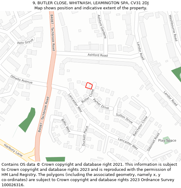 9, BUTLER CLOSE, WHITNASH, LEAMINGTON SPA, CV31 2DJ: Location map and indicative extent of plot