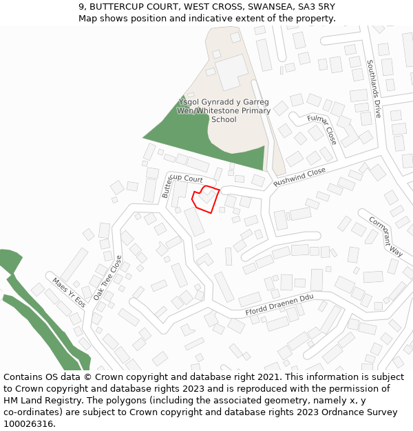 9, BUTTERCUP COURT, WEST CROSS, SWANSEA, SA3 5RY: Location map and indicative extent of plot