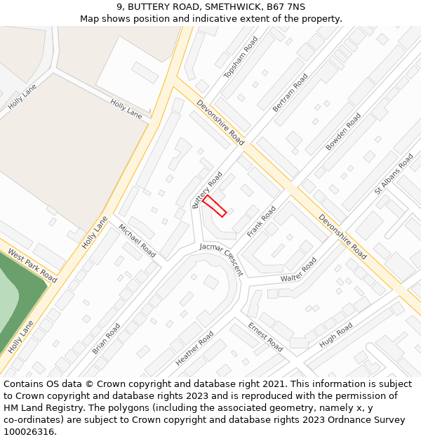 9, BUTTERY ROAD, SMETHWICK, B67 7NS: Location map and indicative extent of plot