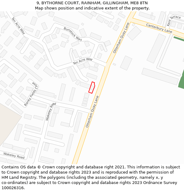 9, BYTHORNE COURT, RAINHAM, GILLINGHAM, ME8 8TN: Location map and indicative extent of plot