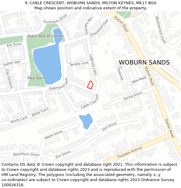 9, CABLE CRESCENT, WOBURN SANDS, MILTON KEYNES, MK17 8GG: Location map and indicative extent of plot