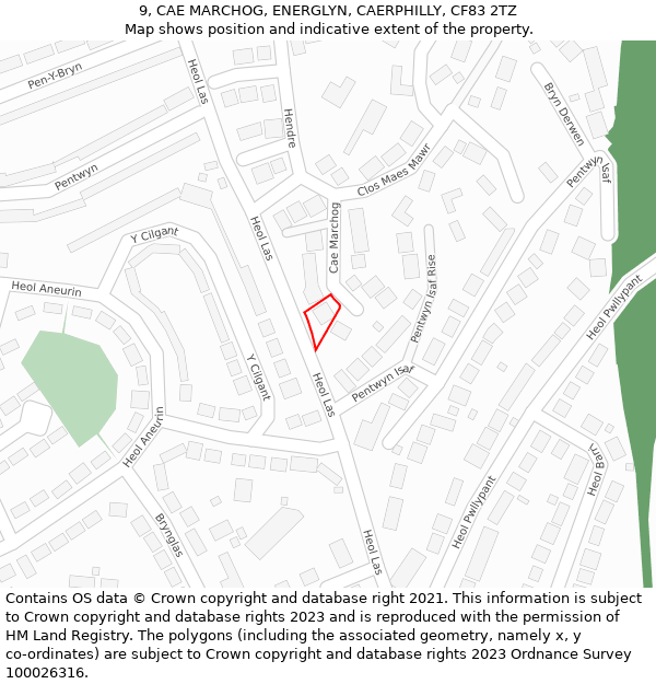 9, CAE MARCHOG, ENERGLYN, CAERPHILLY, CF83 2TZ: Location map and indicative extent of plot