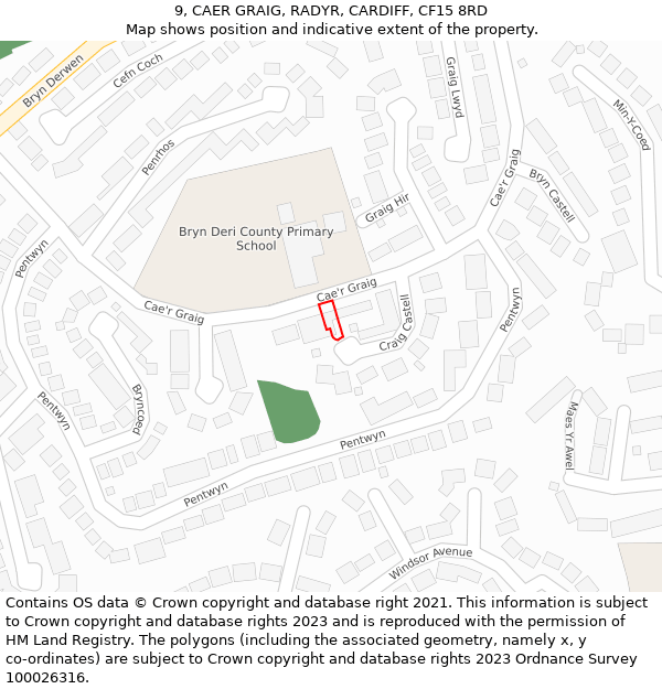 9, CAER GRAIG, RADYR, CARDIFF, CF15 8RD: Location map and indicative extent of plot