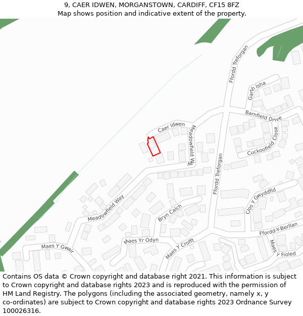 9, CAER IDWEN, MORGANSTOWN, CARDIFF, CF15 8FZ: Location map and indicative extent of plot