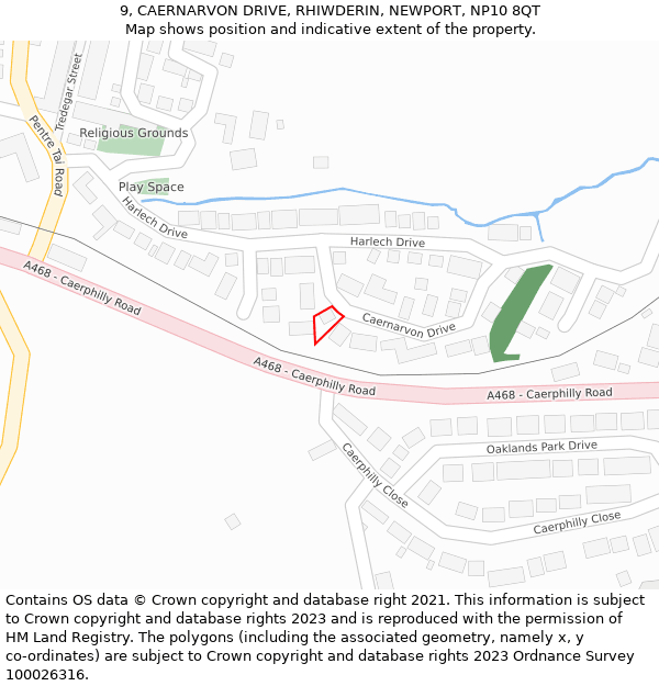 9, CAERNARVON DRIVE, RHIWDERIN, NEWPORT, NP10 8QT: Location map and indicative extent of plot