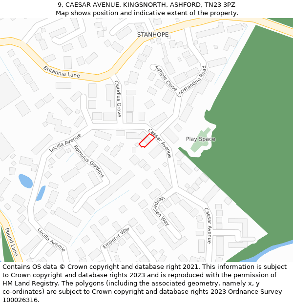 9, CAESAR AVENUE, KINGSNORTH, ASHFORD, TN23 3PZ: Location map and indicative extent of plot