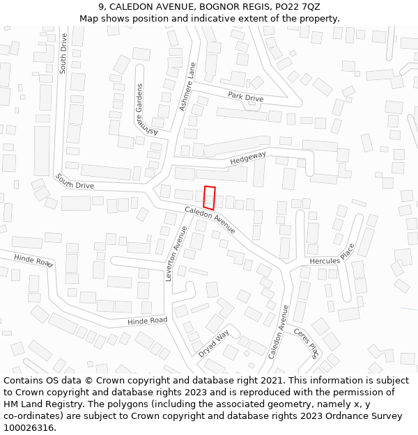 9, CALEDON AVENUE, BOGNOR REGIS, PO22 7QZ: Location map and indicative extent of plot