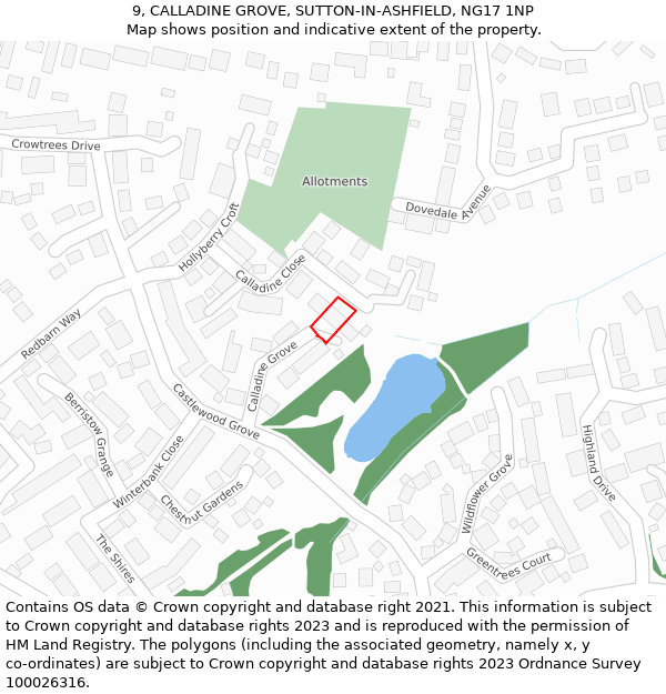 9, CALLADINE GROVE, SUTTON-IN-ASHFIELD, NG17 1NP: Location map and indicative extent of plot