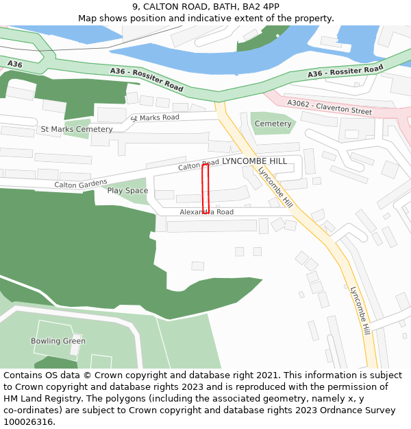 9, CALTON ROAD, BATH, BA2 4PP: Location map and indicative extent of plot