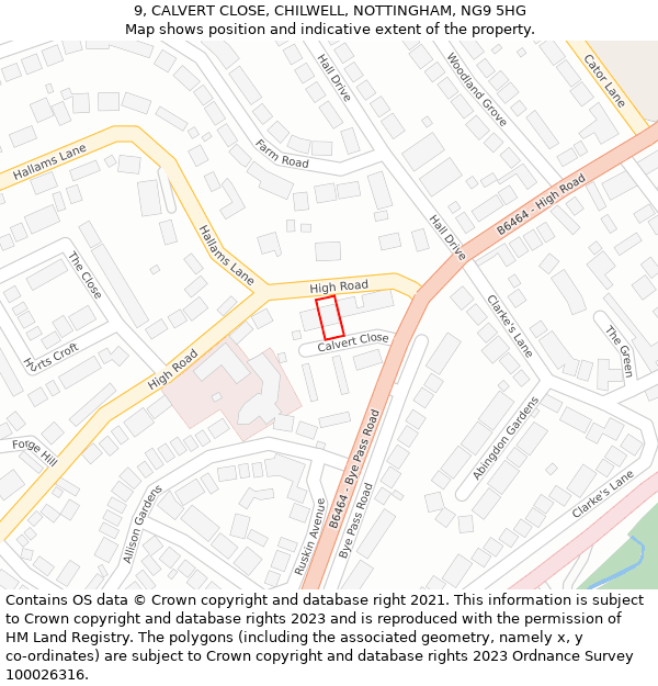 9, CALVERT CLOSE, CHILWELL, NOTTINGHAM, NG9 5HG: Location map and indicative extent of plot