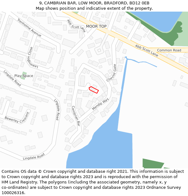 9, CAMBRIAN BAR, LOW MOOR, BRADFORD, BD12 0EB: Location map and indicative extent of plot