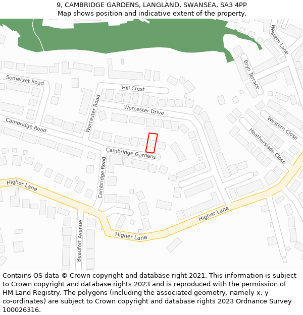 9, CAMBRIDGE GARDENS, LANGLAND, SWANSEA, SA3 4PP: Location map and indicative extent of plot