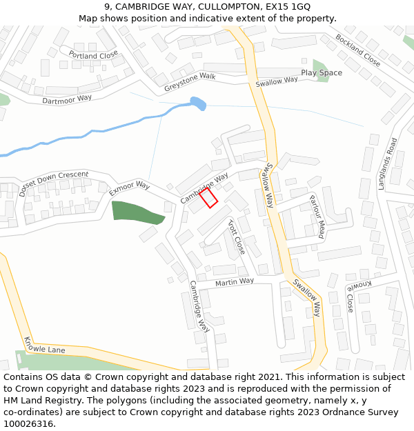 9, CAMBRIDGE WAY, CULLOMPTON, EX15 1GQ: Location map and indicative extent of plot