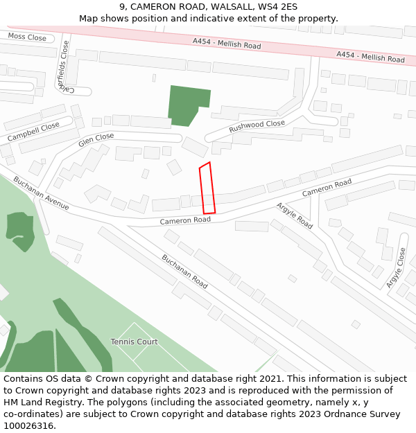9, CAMERON ROAD, WALSALL, WS4 2ES: Location map and indicative extent of plot