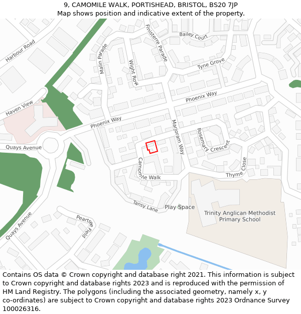 9, CAMOMILE WALK, PORTISHEAD, BRISTOL, BS20 7JP: Location map and indicative extent of plot