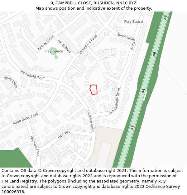 9, CAMPBELL CLOSE, RUSHDEN, NN10 0YZ: Location map and indicative extent of plot