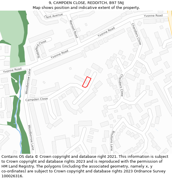 9, CAMPDEN CLOSE, REDDITCH, B97 5NJ: Location map and indicative extent of plot