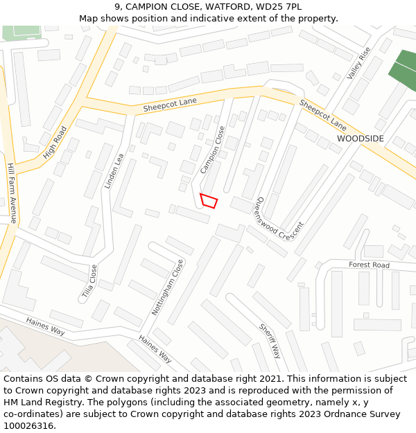 9, CAMPION CLOSE, WATFORD, WD25 7PL: Location map and indicative extent of plot