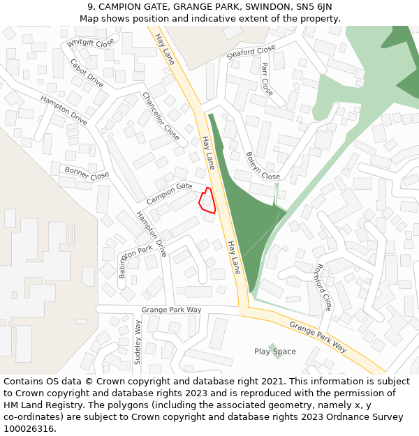 9, CAMPION GATE, GRANGE PARK, SWINDON, SN5 6JN: Location map and indicative extent of plot