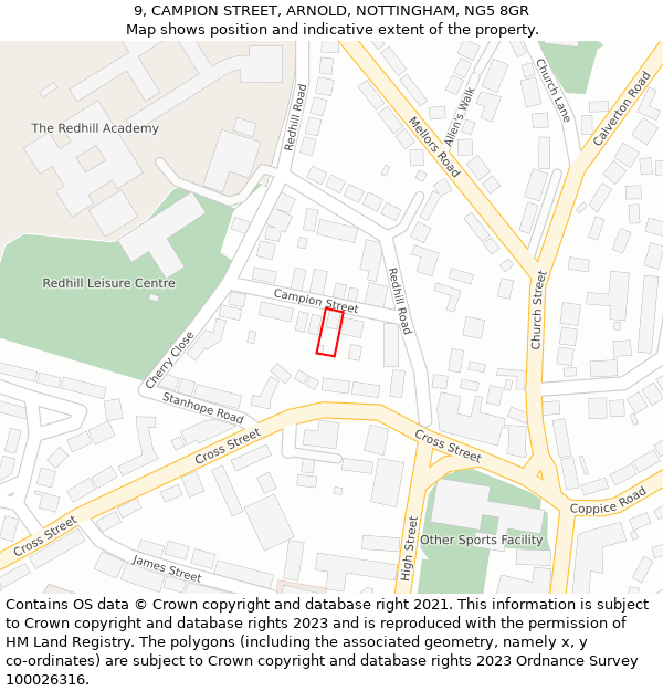 9, CAMPION STREET, ARNOLD, NOTTINGHAM, NG5 8GR: Location map and indicative extent of plot
