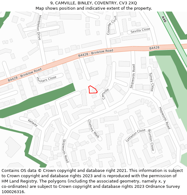 9, CAMVILLE, BINLEY, COVENTRY, CV3 2XQ: Location map and indicative extent of plot