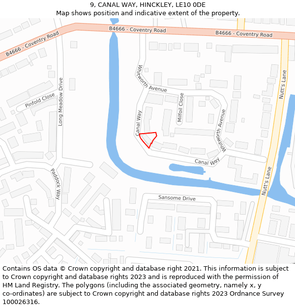 9, CANAL WAY, HINCKLEY, LE10 0DE: Location map and indicative extent of plot