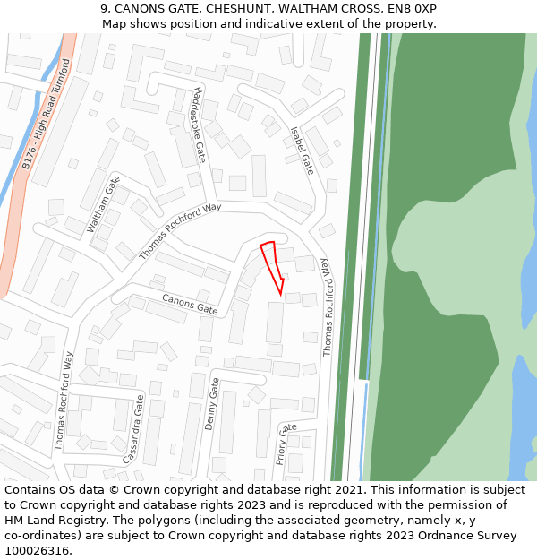 9, CANONS GATE, CHESHUNT, WALTHAM CROSS, EN8 0XP: Location map and indicative extent of plot