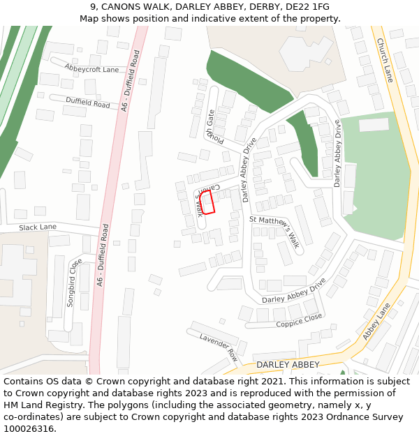 9, CANONS WALK, DARLEY ABBEY, DERBY, DE22 1FG: Location map and indicative extent of plot