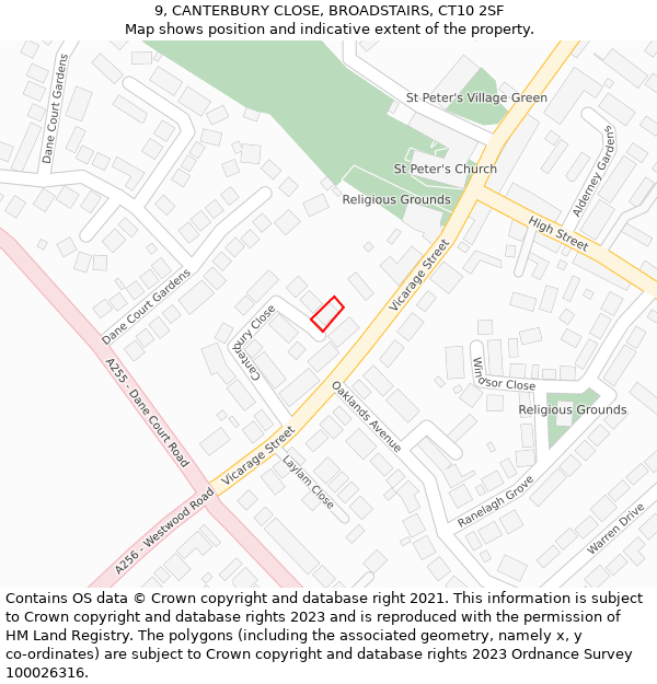 9, CANTERBURY CLOSE, BROADSTAIRS, CT10 2SF: Location map and indicative extent of plot