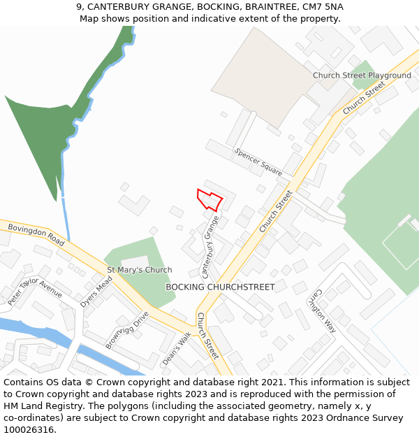 9, CANTERBURY GRANGE, BOCKING, BRAINTREE, CM7 5NA: Location map and indicative extent of plot