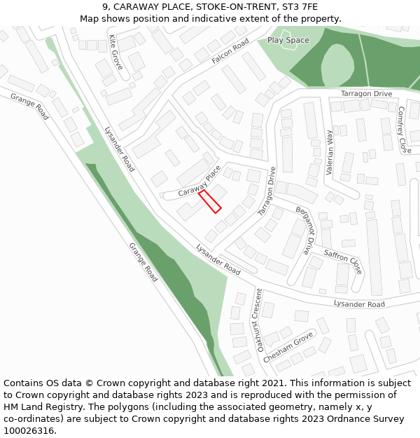 9, CARAWAY PLACE, STOKE-ON-TRENT, ST3 7FE: Location map and indicative extent of plot