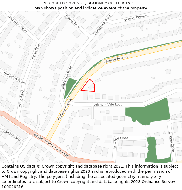 9, CARBERY AVENUE, BOURNEMOUTH, BH6 3LL: Location map and indicative extent of plot