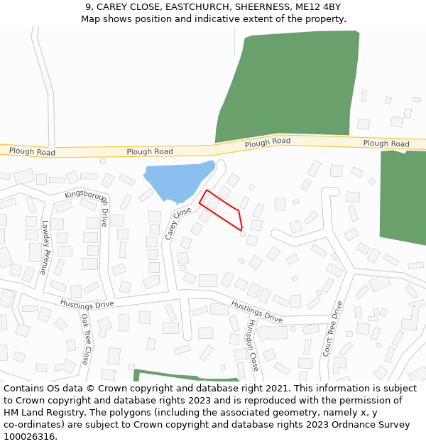 9, CAREY CLOSE, EASTCHURCH, SHEERNESS, ME12 4BY: Location map and indicative extent of plot