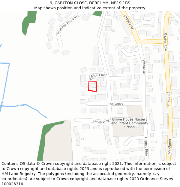 9, CARLTON CLOSE, DEREHAM, NR19 1BS: Location map and indicative extent of plot