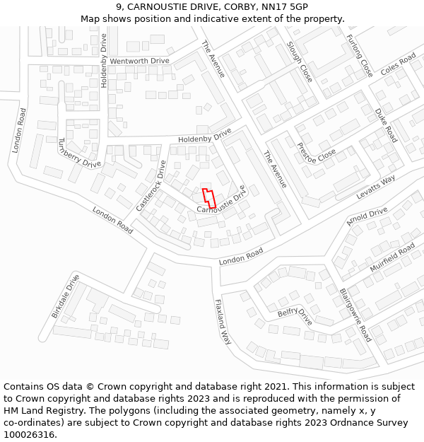 9, CARNOUSTIE DRIVE, CORBY, NN17 5GP: Location map and indicative extent of plot