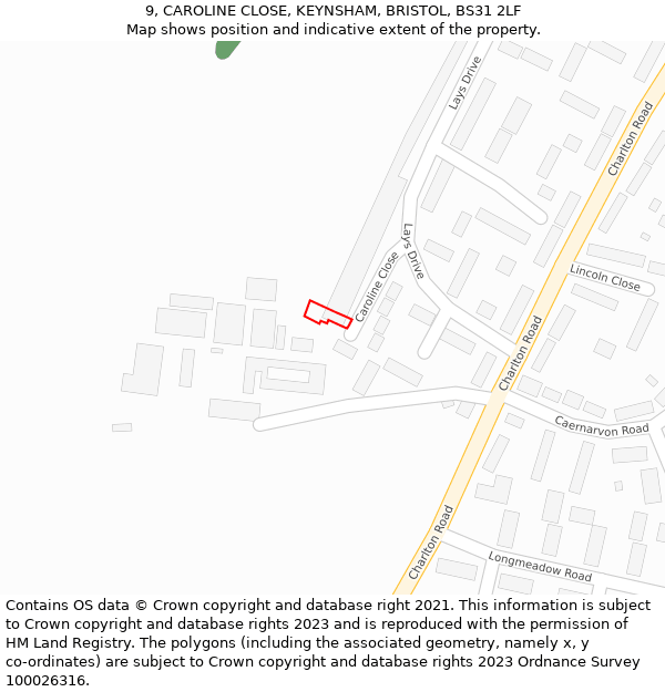 9, CAROLINE CLOSE, KEYNSHAM, BRISTOL, BS31 2LF: Location map and indicative extent of plot