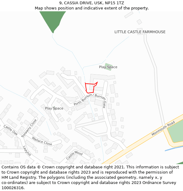 9, CASSIA DRIVE, USK, NP15 1TZ: Location map and indicative extent of plot