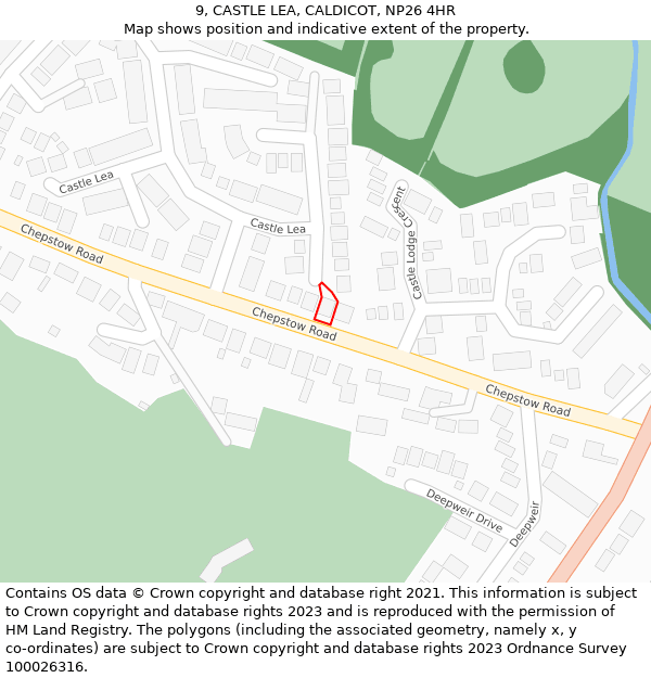 9, CASTLE LEA, CALDICOT, NP26 4HR: Location map and indicative extent of plot