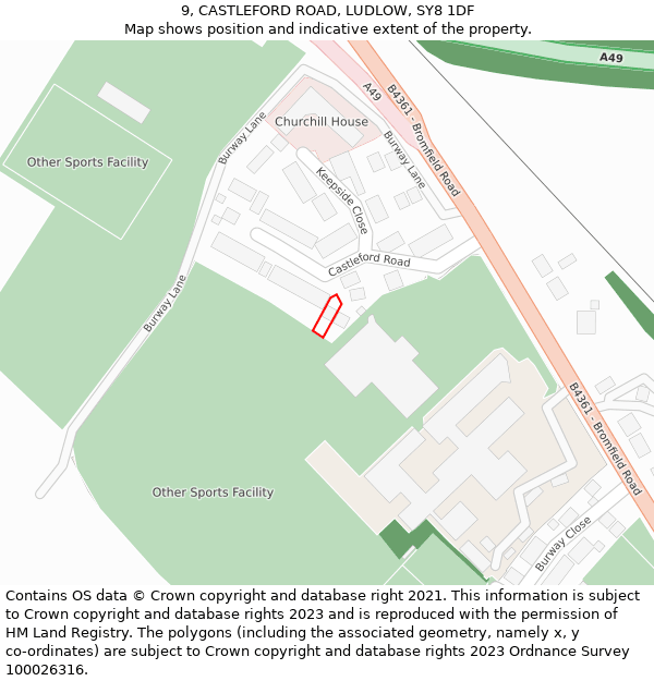9, CASTLEFORD ROAD, LUDLOW, SY8 1DF: Location map and indicative extent of plot