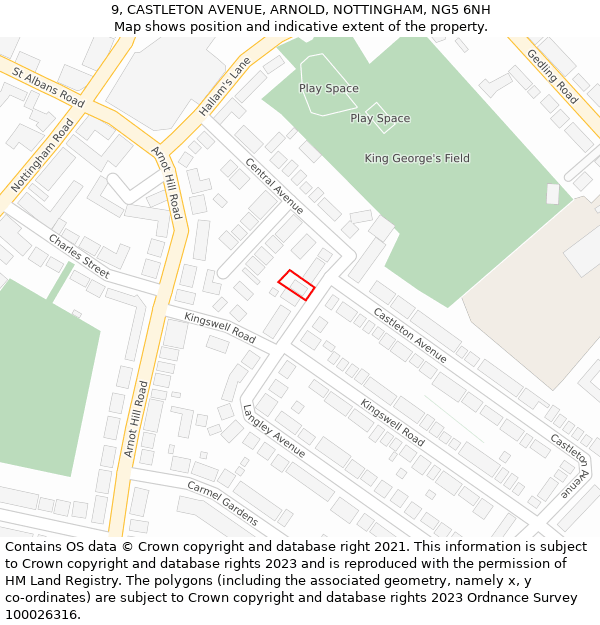 9, CASTLETON AVENUE, ARNOLD, NOTTINGHAM, NG5 6NH: Location map and indicative extent of plot
