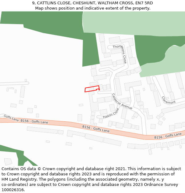 9, CATTLINS CLOSE, CHESHUNT, WALTHAM CROSS, EN7 5RD: Location map and indicative extent of plot