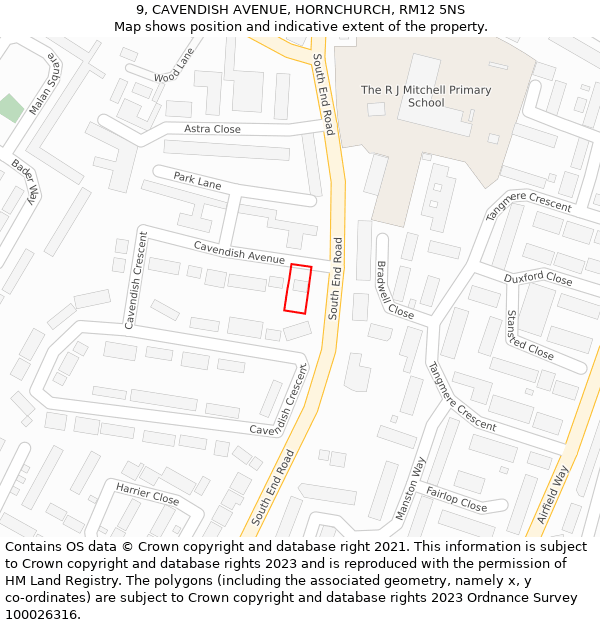 9, CAVENDISH AVENUE, HORNCHURCH, RM12 5NS: Location map and indicative extent of plot