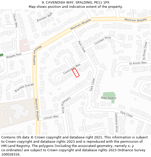 9, CAVENDISH WAY, SPALDING, PE11 1PX: Location map and indicative extent of plot